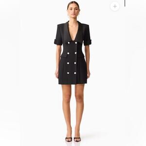 elliatt ruby black short sleeve collared button front mini blazer dress small
